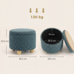 HOMCOM Storage Sitting Bench with Lid, Round Storage Ottoman with Rubberwood Legs, Dark Blue - thumbnail 3