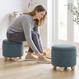 HOMCOM Storage Sitting Bench with Lid, Round Storage Ottoman with Rubberwood Legs, Dark Blue - thumbnail 8