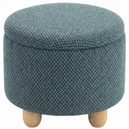 HOMCOM Storage Sitting Bench with Lid, Round Storage Ottoman with Rubberwood Legs, Dark Blue - thumbnail 1