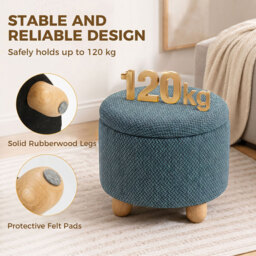 HOMCOM Storage Sitting Bench with Lid, Round Storage Ottoman with Rubberwood Legs, Dark Blue - thumbnail 7