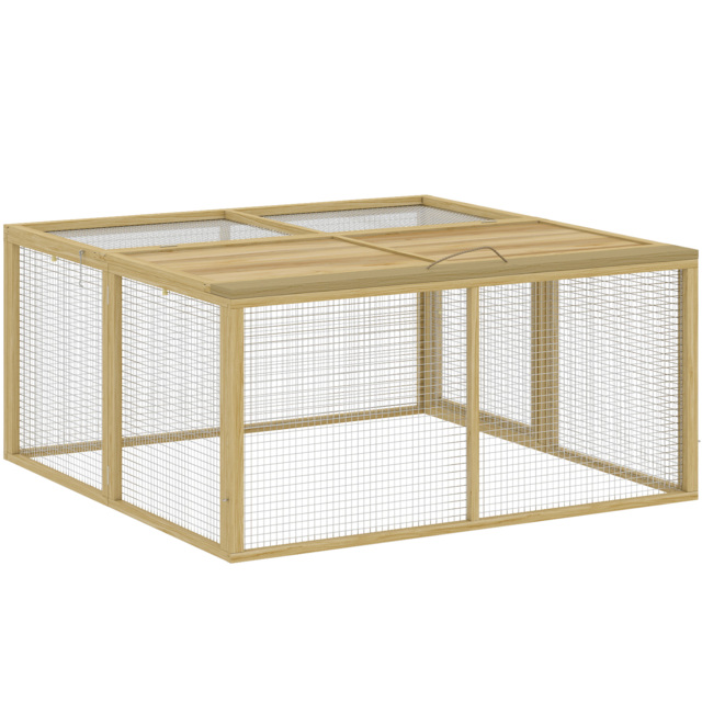 PawHut Wooden Folding Rabbit Hutch, for 2-3 Rabbits - Natural Wood - image 1