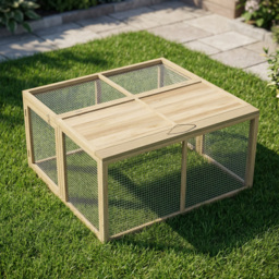 PawHut Wooden Folding Rabbit Hutch, for 2-3 Rabbits - Natural Wood - thumbnail 8