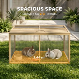 PawHut Wooden Folding Rabbit Hutch, for 2-3 Rabbits - Natural Wood - thumbnail 4