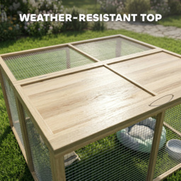 PawHut Wooden Folding Rabbit Hutch, for 2-3 Rabbits - Natural Wood - thumbnail 7