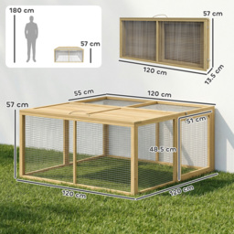 PawHut Wooden Folding Rabbit Hutch, for 2-3 Rabbits - Natural Wood - thumbnail 3