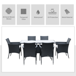 Outsunny 6-Seater Rattan Dining Set Garden Furniture Patio Rectangular Table Cube Chairs Outdoor Fire Retardant Sponge Black - Aosom UK - thumbnail 4
