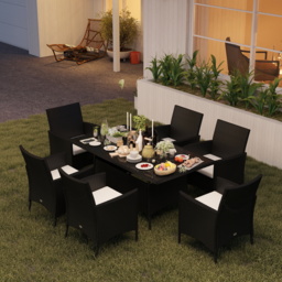 Outsunny 6-Seater Rattan Dining Set Garden Furniture Patio Rectangular Table Cube Chairs Outdoor Fire Retardant Sponge Black - Aosom UK - thumbnail 2