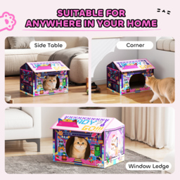 PawHut 2 in 1 Gaming Style Cardboard Cat House with Scratching Board & Catnip for Indoor Cats, Pink - thumbnail 7