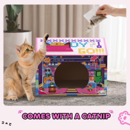 PawHut 2 in 1 Gaming Style Cardboard Cat House with Scratching Board & Catnip for Indoor Cats, Pink - thumbnail 6