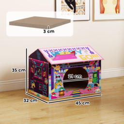 PawHut 2 in 1 Gaming Style Cardboard Cat House with Scratching Board & Catnip for Indoor Cats, Pink - thumbnail 3