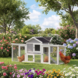 PawHut Large Chicken Coop, Wooden Outdoor Chicken Cage Poultry Hen House with Nesting Box - thumbnail 2