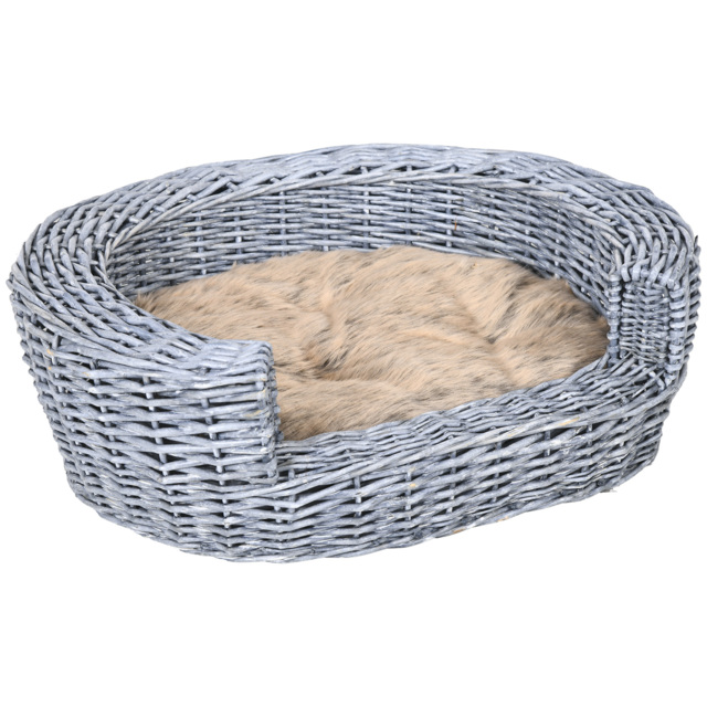PawHut Willow Pet Sofa: Rattan Basket with Soft Cushion for Cats & Small Dogs, Durable Design, 57Lx46Wx17.5H cm, Grey - Aosom UK - image 1