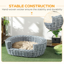PawHut Willow Pet Sofa: Rattan Basket with Soft Cushion for Cats & Small Dogs, Durable Design, 57Lx46Wx17.5H cm, Grey - Aosom UK - thumbnail 4