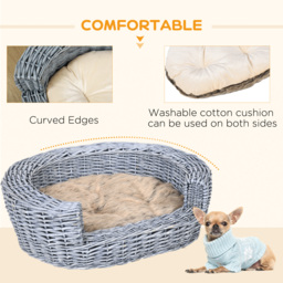 PawHut Willow Pet Sofa: Rattan Basket with Soft Cushion for Cats & Small Dogs, Durable Design, 57Lx46Wx17.5H cm, Grey - Aosom UK - thumbnail 6