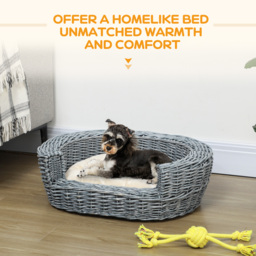 PawHut Willow Pet Sofa: Rattan Basket with Soft Cushion for Cats & Small Dogs, Durable Design, 57Lx46Wx17.5H cm, Grey - Aosom UK - thumbnail 7
