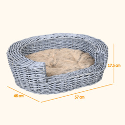 PawHut Willow Pet Sofa: Rattan Basket with Soft Cushion for Cats & Small Dogs, Durable Design, 57Lx46Wx17.5H cm, Grey - Aosom UK - thumbnail 3