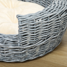 PawHut Willow Pet Sofa: Rattan Basket with Soft Cushion for Cats & Small Dogs, Durable Design, 57Lx46Wx17.5H cm, Grey - Aosom UK - thumbnail 9
