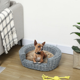 PawHut Willow Pet Sofa: Rattan Basket with Soft Cushion for Cats & Small Dogs, Durable Design, 57Lx46Wx17.5H cm, Grey - Aosom UK - thumbnail 2