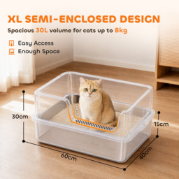 PawHut XL Stainless Steel Cat Litter Tray with Lid, High Sided Cat Litter Box with Scoop and Mat, Light Grey - thumbnail 5