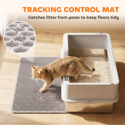 PawHut XL Stainless Steel Cat Litter Tray with Lid, High Sided Cat Litter Box with Scoop and Mat, Light Grey - thumbnail 7