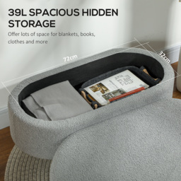 HOMCOM Teddy Fleece Storage Ottoman - Grey - thumbnail 4