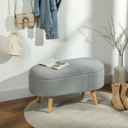 HOMCOM Teddy Fleece Storage Ottoman - Grey - thumbnail 2