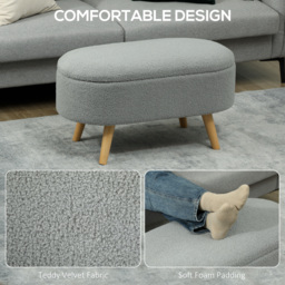 HOMCOM Teddy Fleece Storage Ottoman - Grey - thumbnail 5