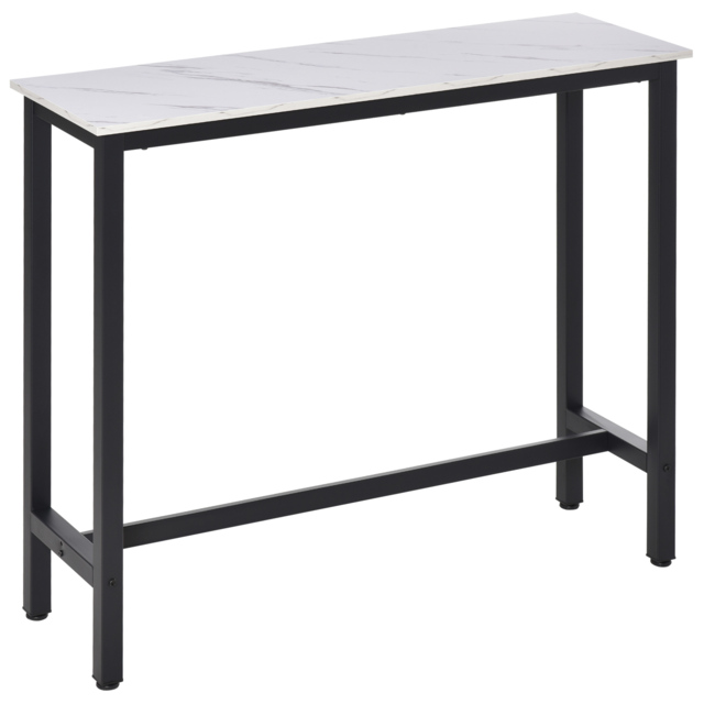 HOMCOM Breakfast Bar Table, Marble Grain Dining Table, Coffee Table with Adjustable Footpads, 120x40x100cm, White & Black - Aosom UK - image 1