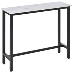 HOMCOM Breakfast Bar Table, Marble Grain Dining Table, Coffee Table with Adjustable Footpads, 120x40x100cm, White & Black - Aosom UK