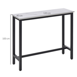 HOMCOM Breakfast Bar Table, Marble Grain Dining Table, Coffee Table with Adjustable Footpads, 120x40x100cm, White & Black - Aosom UK - thumbnail 3