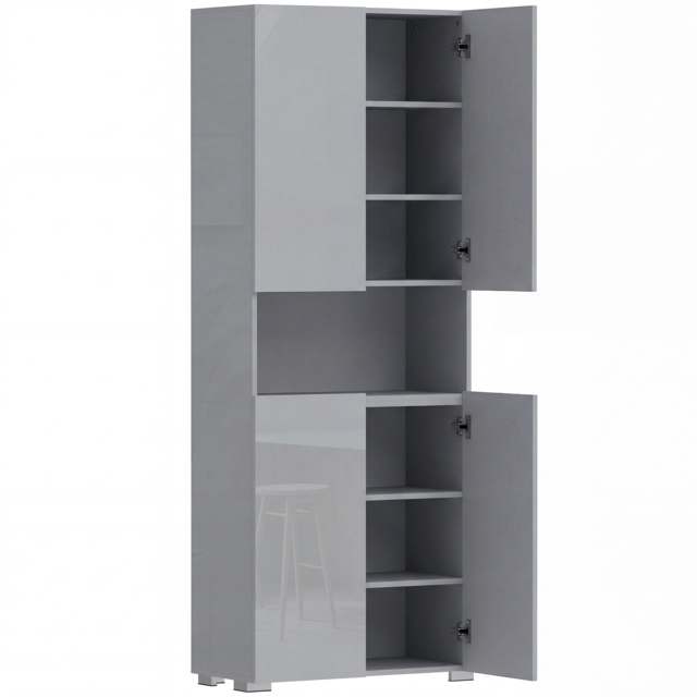 HOMCOM 180 cm Tall Kitchen Cupboard, Pantry Storage Cabinet with Soft Close Doors and Adjustable Shelves, High Gloss Grey - image 1