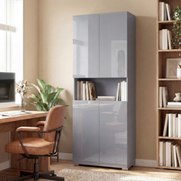 HOMCOM 180 cm Tall Kitchen Cupboard, Pantry Storage Cabinet with Soft Close Doors and Adjustable Shelves, High Gloss Grey - thumbnail 9