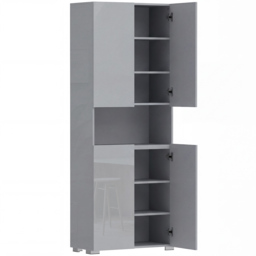 HOMCOM 180 cm Tall Kitchen Cupboard, Pantry Storage Cabinet with Soft Close Doors and Adjustable Shelves, High Gloss Grey - thumbnail 1
