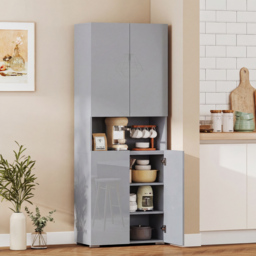 HOMCOM 180 cm Tall Kitchen Cupboard, Pantry Storage Cabinet with Soft Close Doors and Adjustable Shelves, High Gloss Grey - thumbnail 2