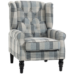 HOMCOM Faux Linen Armchair with Thick Spring Cushion, Wingback Accent Chair with High Back, Solid Wood Legs, Mixed Plaid - thumbnail 1