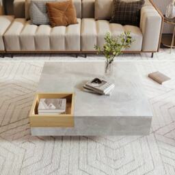 Modern Square Coffee Table with Storage Box and Sturdy Structure, Living Room Table with Marble Top for Sofa Side, 72L x 72W x 30H cm, Grey - Aosom.UK - thumbnail 5
