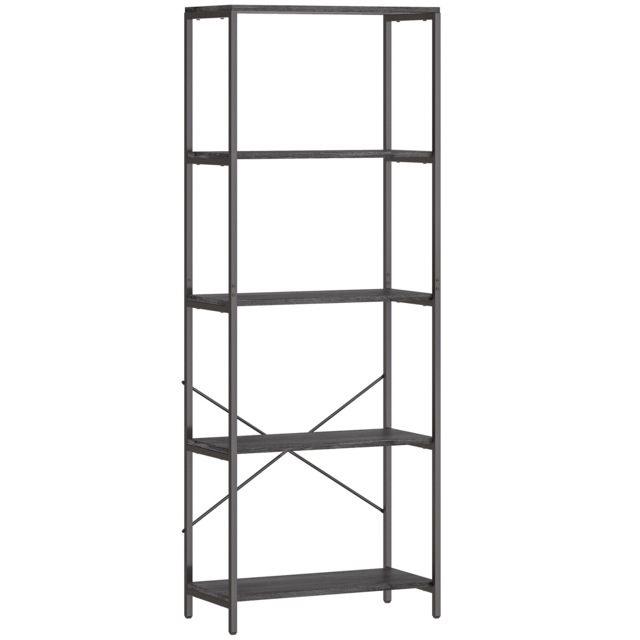 HOMCOM 5-Tier Bookshelf, Industrial Bookcase with Metal Frame - Dark Grey and Black - image 1
