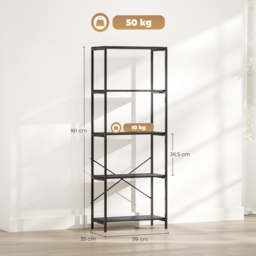 HOMCOM 5-Tier Bookshelf, Industrial Bookcase with Metal Frame - Dark Grey and Black - thumbnail 3