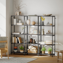 HOMCOM 5-Tier Bookshelf, Industrial Bookcase with Metal Frame - Dark Grey and Black - thumbnail 9