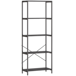 HOMCOM 5-Tier Bookshelf, Industrial Bookcase with Metal Frame - Dark Grey and Black - thumbnail 1