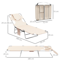 Outsunny Foldable Sun Lounger Set of 2, Beach Chaise Lounges w/ Reading Hole, Arm Slots, 5-Position Adjustable Backrest, Side Pocket - Aosom UK - thumbnail 3