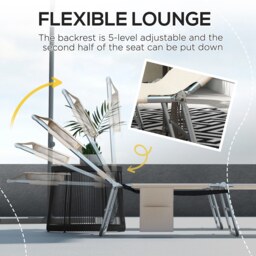 Outsunny Foldable Sun Lounger Set of 2, Beach Chaise Lounges w/ Reading Hole, Arm Slots, 5-Position Adjustable Backrest, Side Pocket - Aosom UK - thumbnail 4