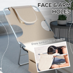 Outsunny Foldable Sun Lounger Set of 2, Beach Chaise Lounges w/ Reading Hole, Arm Slots, 5-Position Adjustable Backrest, Side Pocket - Aosom UK - thumbnail 5