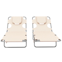Outsunny Foldable Sun Lounger Set of 2, Beach Chaise Lounges w/ Reading Hole, Arm Slots, 5-Position Adjustable Backrest, Side Pocket - Aosom UK - thumbnail 8