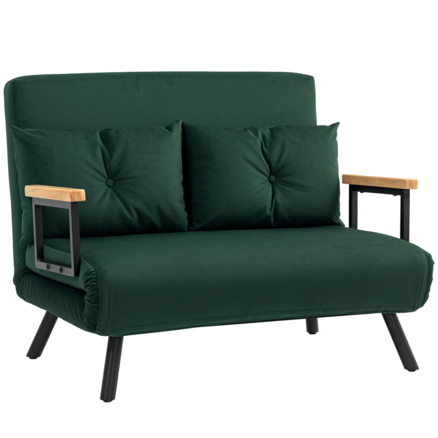 HOMCOM 4-in-1 Velvet-Feel Double Sofa Bed, with Pillows, Green - Aosom UK - image 1