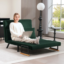 HOMCOM 4-in-1 Velvet-Feel Double Sofa Bed, with Pillows, Green - Aosom UK - thumbnail 7