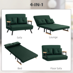 HOMCOM 4-in-1 Velvet-Feel Double Sofa Bed, with Pillows, Green - Aosom UK - thumbnail 4