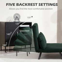 HOMCOM 4-in-1 Velvet-Feel Double Sofa Bed, with Pillows, Green - Aosom UK - thumbnail 5