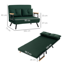 HOMCOM 4-in-1 Velvet-Feel Double Sofa Bed, with Pillows, Green - Aosom UK - thumbnail 3