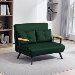 HOMCOM 4-in-1 Velvet-Feel Double Sofa Bed, with Pillows, Green - Aosom UK - thumbnail 2